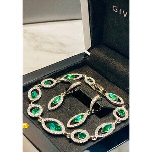 Givenchy Emerald Green Crystal Bracelet Drop Earrings Jewelry Set -344
